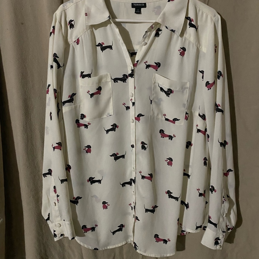Torrid Cream Dog Print Blouse
